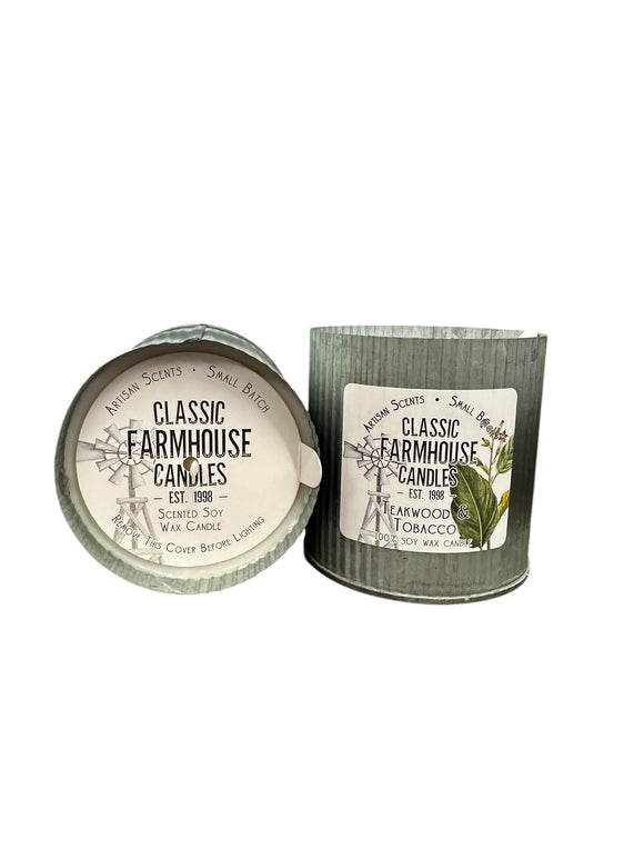 Teakwood & Tobacco 12 oz Organic Tin Candle