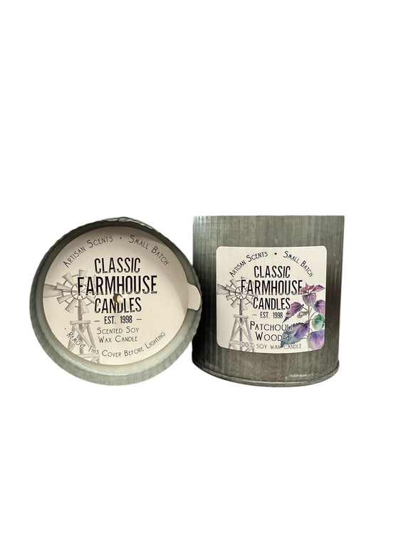 Patchouli Woods 12 oz Organic Tin Candle